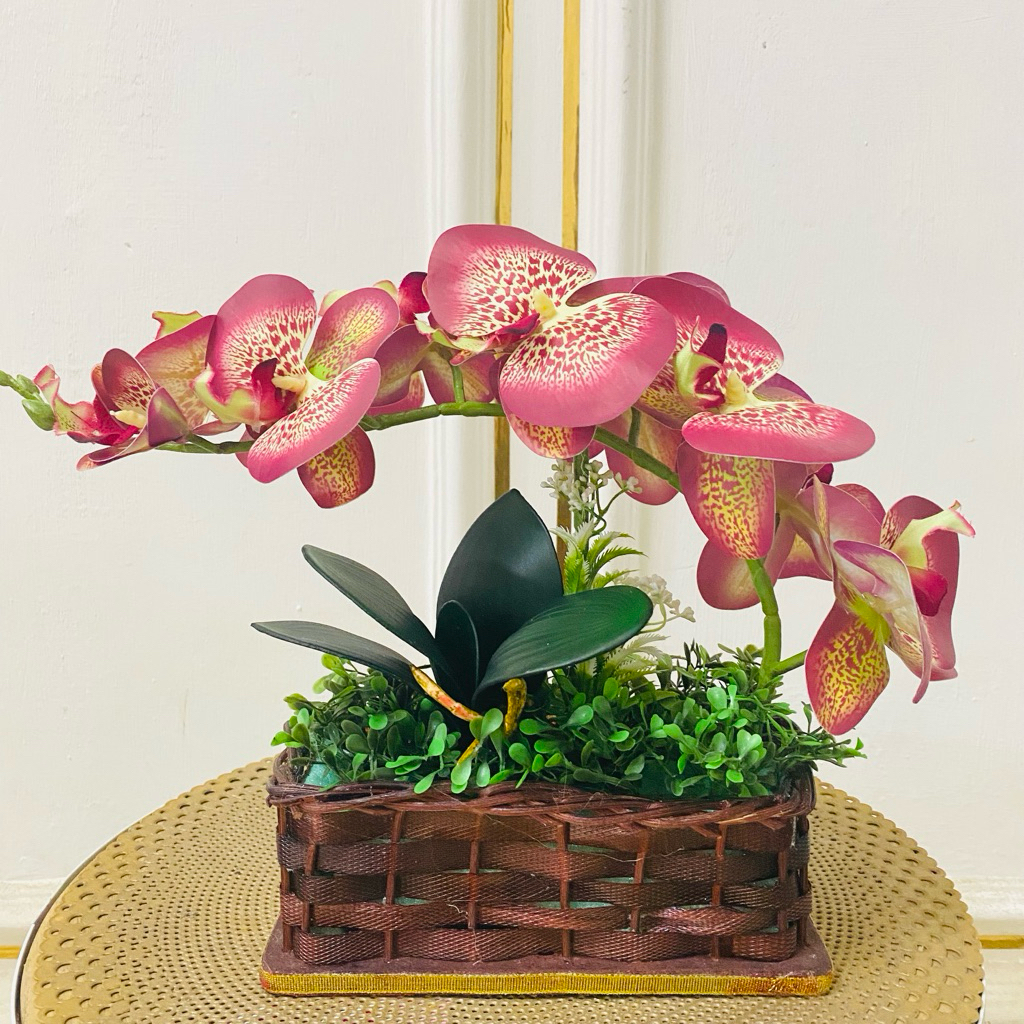 Bunga Meja Vas Anyam set/Anggrek latex set vas