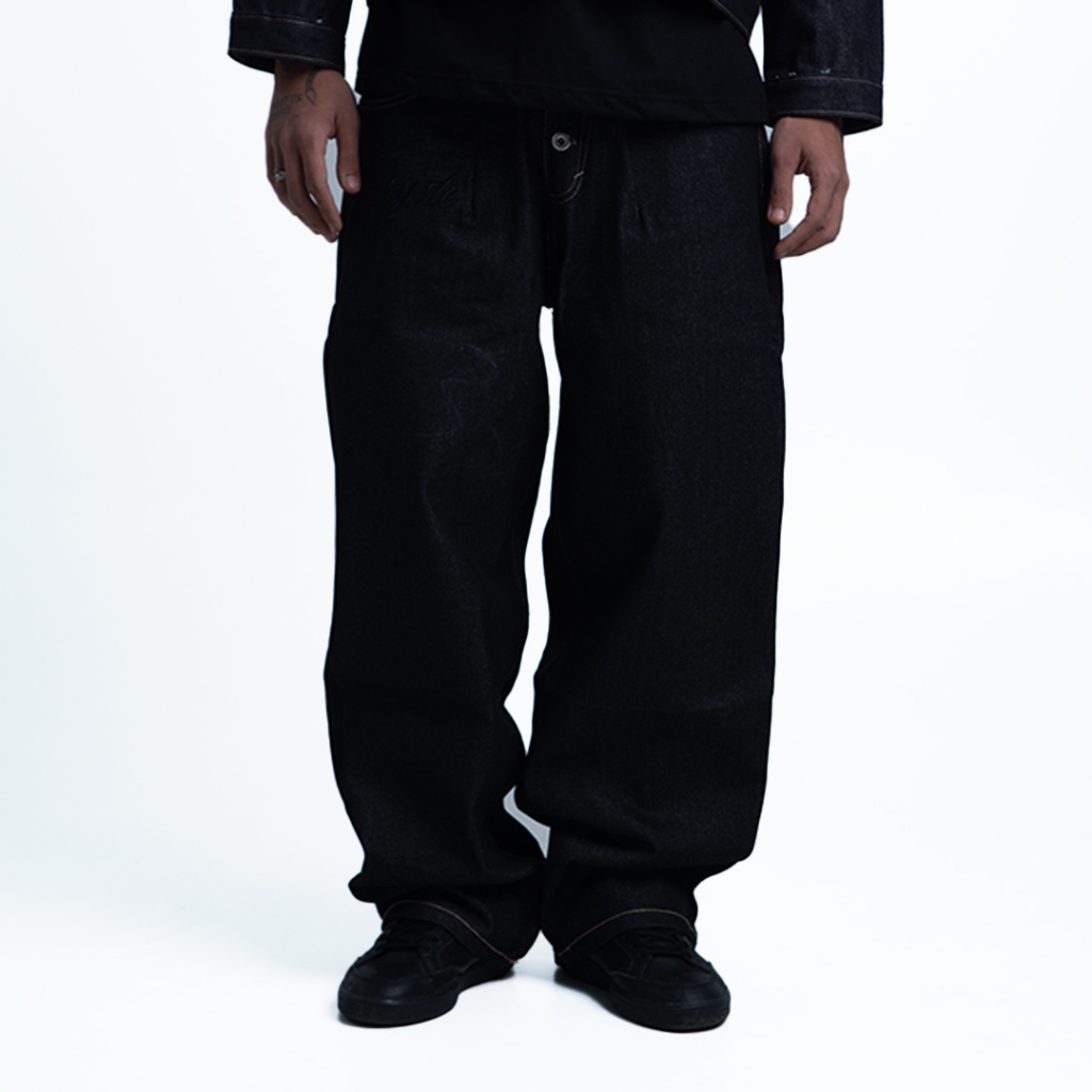 Hoogste - Baggy Black Raw Denim Longpants Unisex | Celana Panjang Baggy Denim Raw