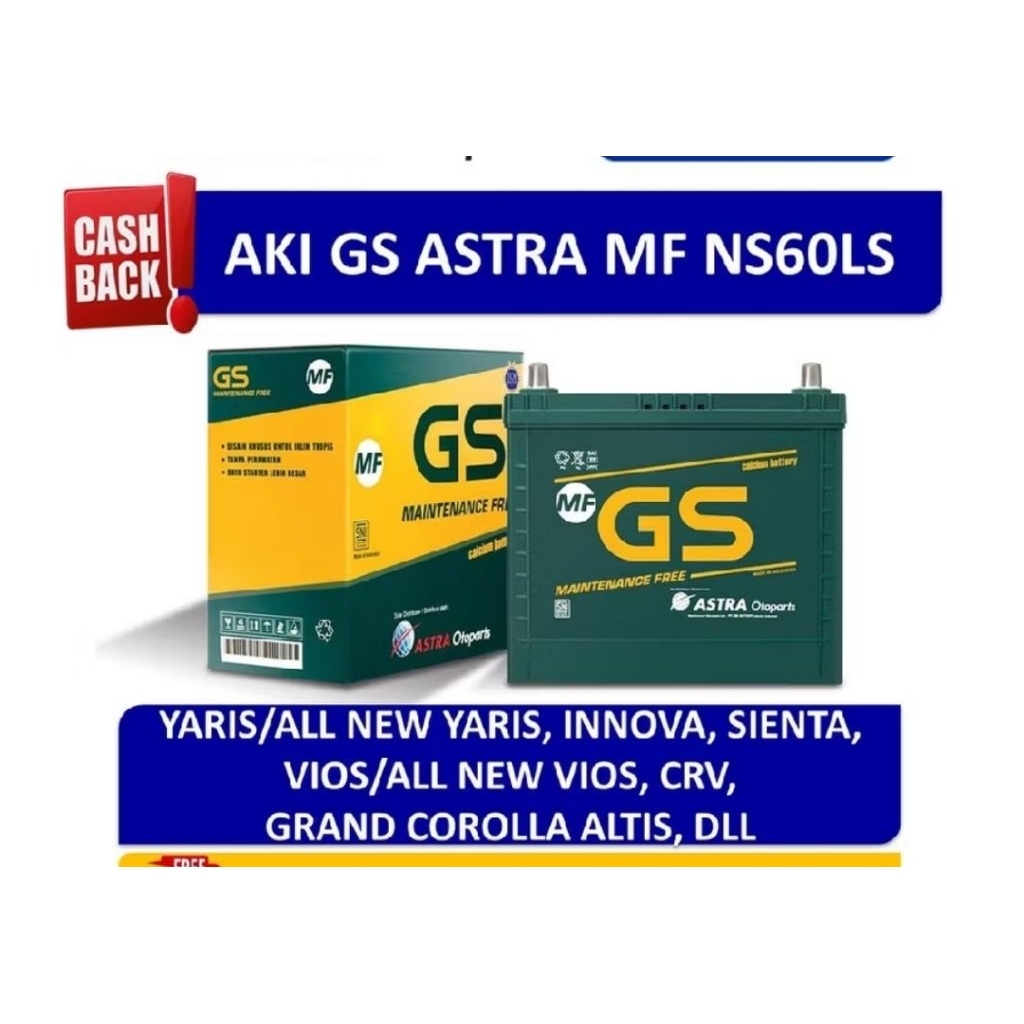 Aki Kering 45 Ah GS ASTRA MF NS60LS Mobil Proton Savvy, Mazda 2 KUALITAS ASTRA (GSMFN NS60LS)