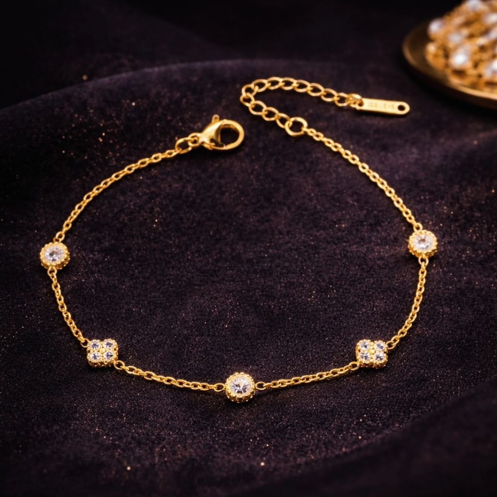 GELANG PERMATA PUTIH GOLD | GELANG WANITA TITANIUM | ANTI KARAT | GELANG WANITA PERMATA PUTIH | GELA