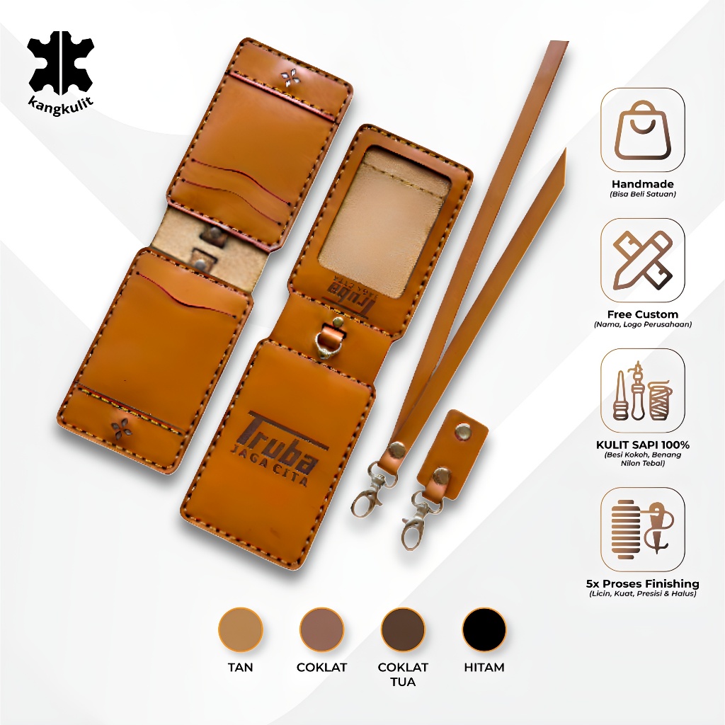 Kangkulit Lanyard ID Card Kulit Model Lipat Magnet ID Card Holder Kulit Custom Lipat Magnet Custom N