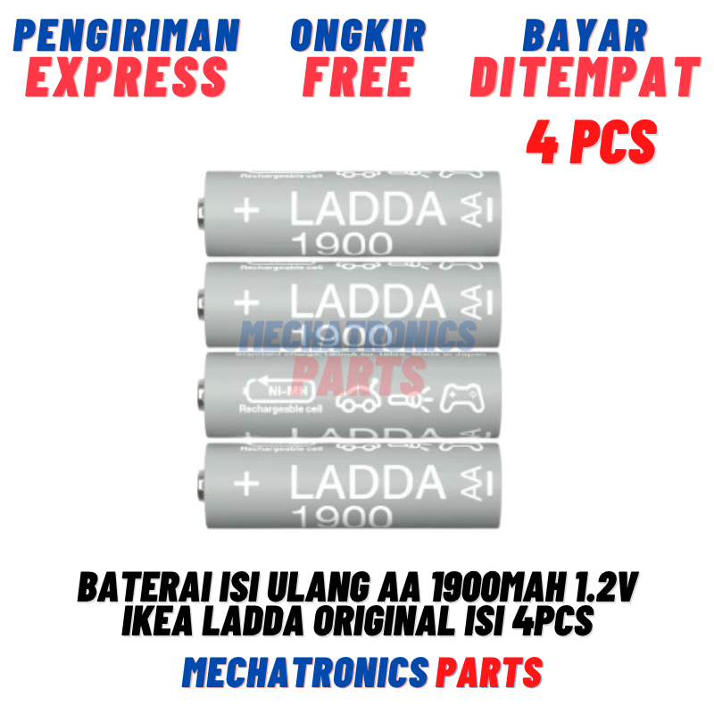 Baterai Isi Ulang AA 1900mAh 1.2V IKEA LADDA Original Isi 4Pcs .