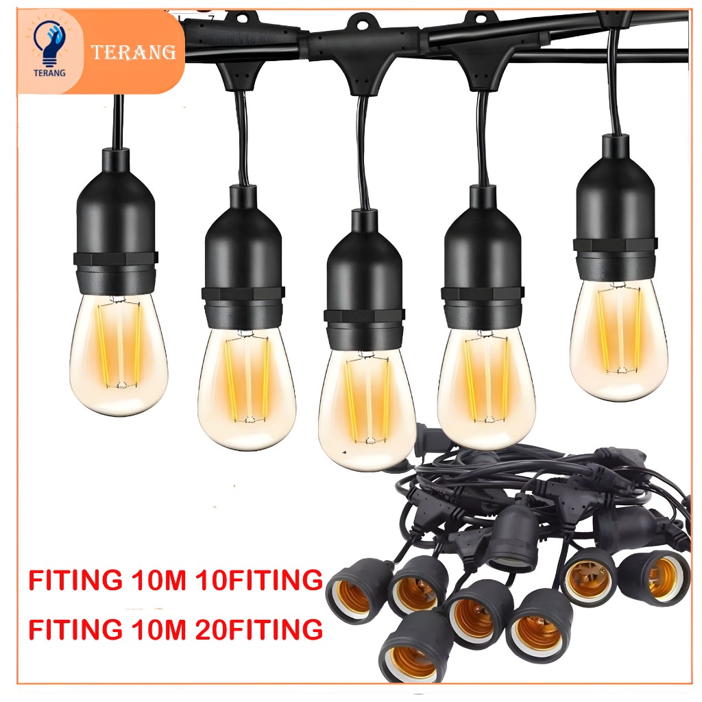 KABEL FITTING LAMPU GANTUNG E27 10 METER 10 FITTING OUTDOOR TAMAN WATERPROOF