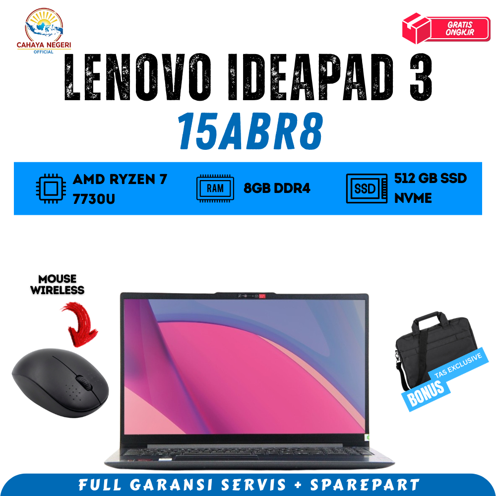 PROMO LAPTOP Lenovo Ideapad Ryzen 7 7730U RAM 8GB SSD 512GB Finger Print FREE INSTALL + TAS TYPE Len