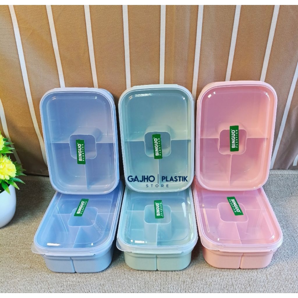 (3&6pcs) TEMPAT MAKAN MISTING BINGUO 4 SEKAT||wadah bekal plastik