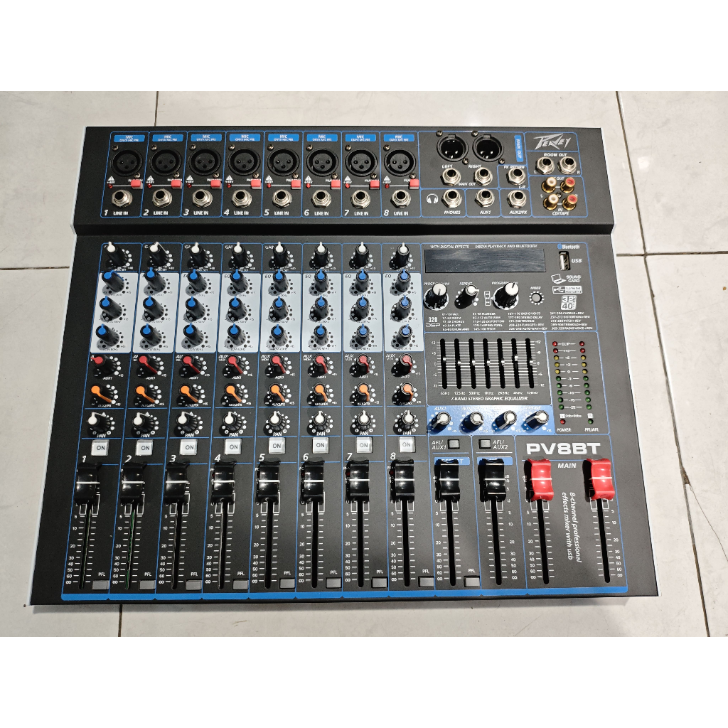 MIXER Audio PEAVEY PV8BT 8 Chanel 8Ch BLUETOOTH USB MP3 MIXER 8 CHANNEL PV 8 BT PV8 BT 8CH Efek Digi