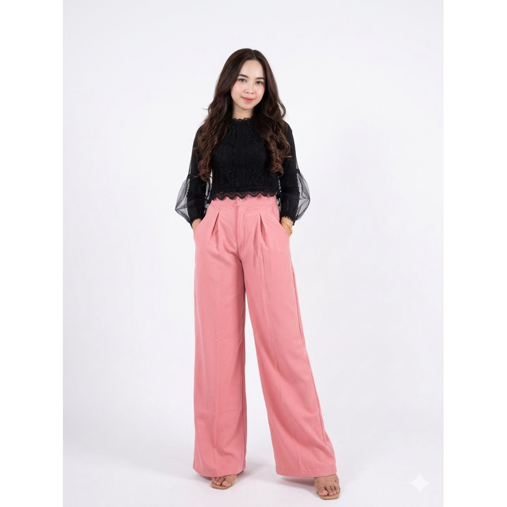 PINK | WIDE LEG PANTS | CELANA KULOT WANITA WARNA DUSTY PINK | PINK SALEM | CELANA KULOT KARET