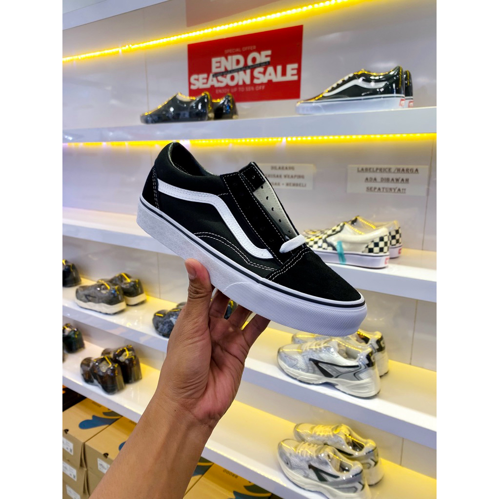 Sepatu Vans Old Skool Black White(defect leaning leather crack)
