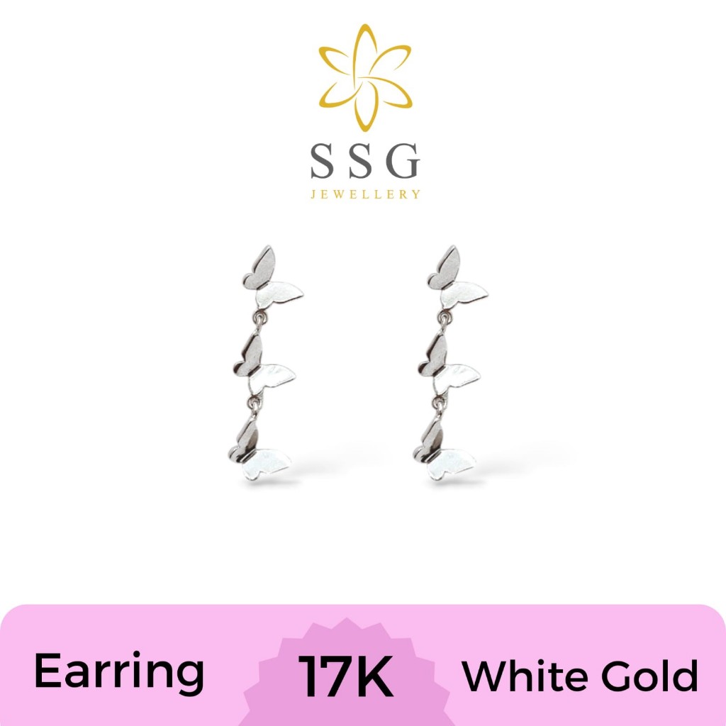 Anting Giwang Fashion Variasi Kupu - Kupu 3 Susun White Gold / Emas Putih 17K - SSG JEWELLERY
