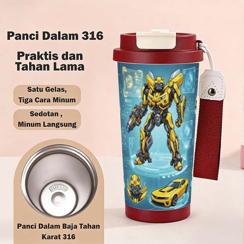Transformers Bumblebee Tumbler Termos Kopi CUP 500ML Termos Custom Stainless Steel Straw Bottle Boto