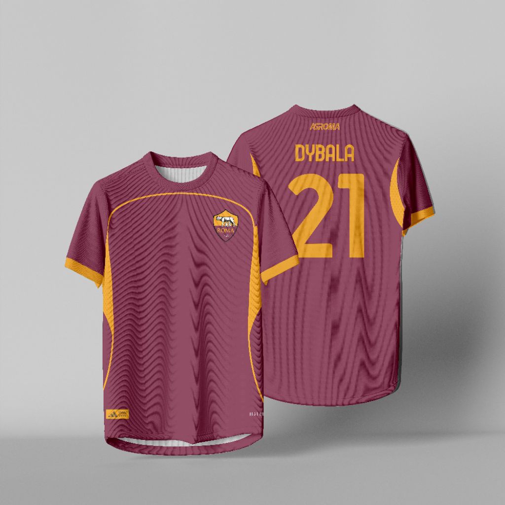 Yins Jersey – Jersey Bola AS Roma Dybala 21 Full Print DriFit Kaos Futsal Custom Nama Nomor Satuan P