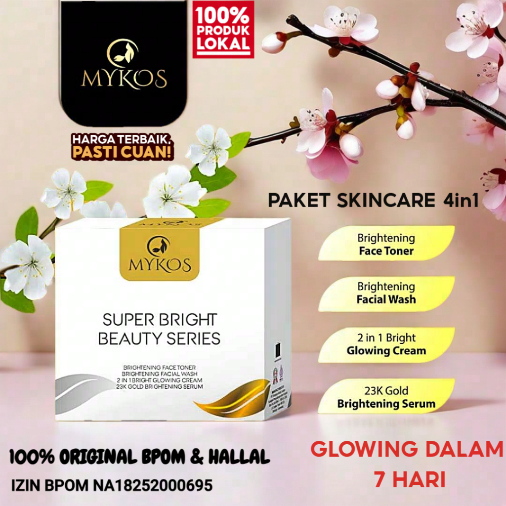 Paket Skincare Set Mykos 4in1 Whitening Original 100% BPOM  - Mecerahkan & Memutihkan Wajah 1 Minggu