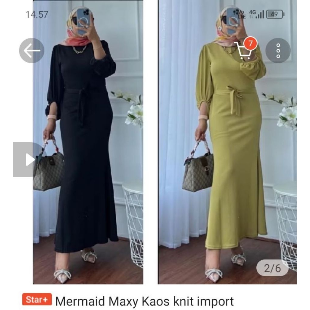 gamis/gaun mermaid maxy kaos knit (prelove) hitam