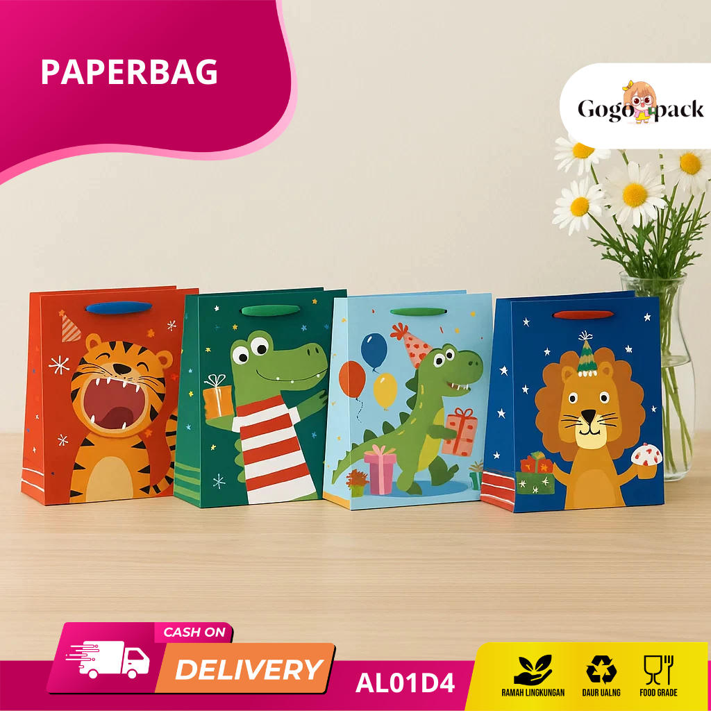 Paper Bag Ulang Tahun Anak / Paper Bag Ultah Anak Karakter Lucu / Hampers bag / Gift Bag/ Paper bag 