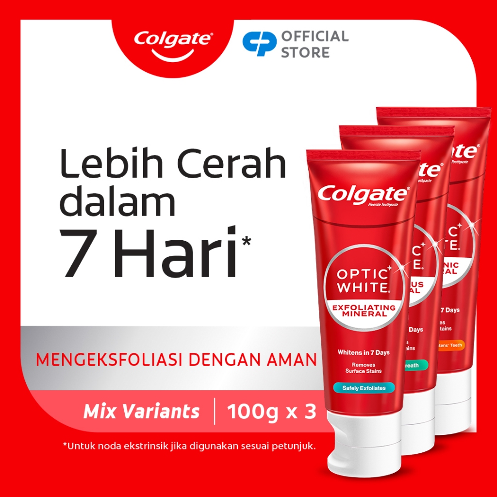 Colgate Optic White Whitening Toothpaste 100g Mix - Pasta Gigi (3pcs)