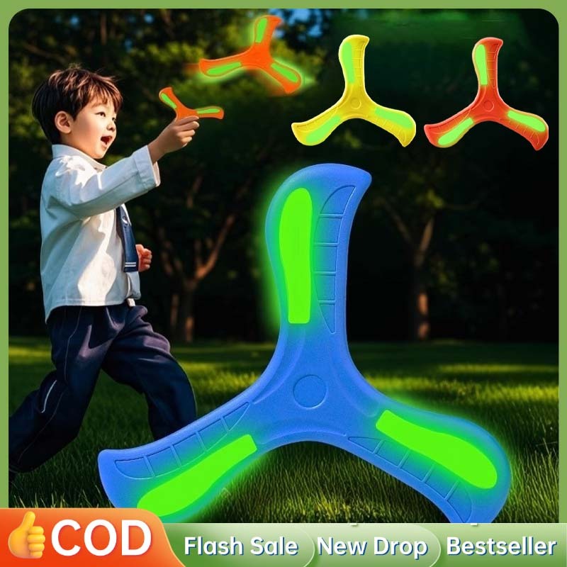 Mainan Boomerang Anak Fluorescent Boomerang Lempar Outdoor Indoor Mainan Lempar Terbang
