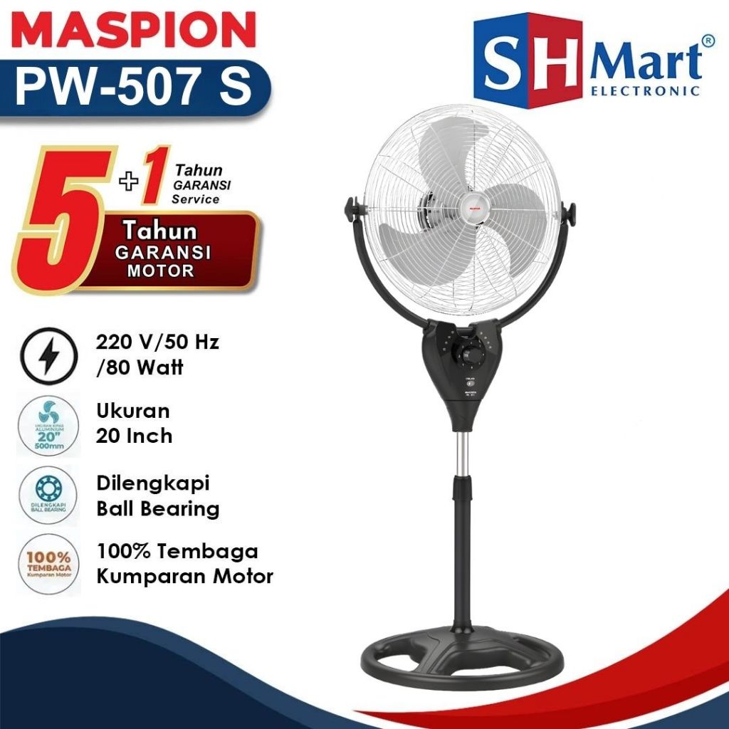 KIPAS ANGIN BESI MASPION BERDIRI 20" STAND FAN PW507S PW507 PW 507 S