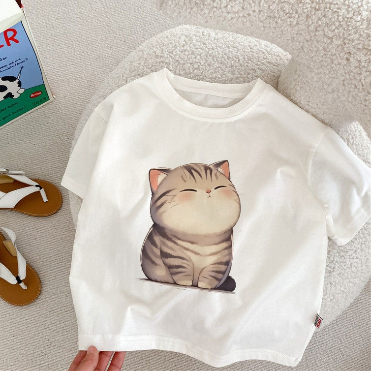 Dailyway Baju Kaos Anak Perempuan | T-shirt Terbaru Import Untuk usia 2-12 Tahun | Cetakan kucing ke