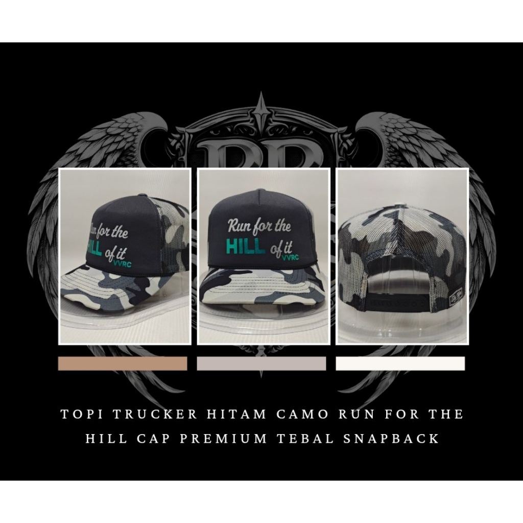 Topi Trucker Hitam Camo Run For The Hill Cap Premium Tebal Snapback