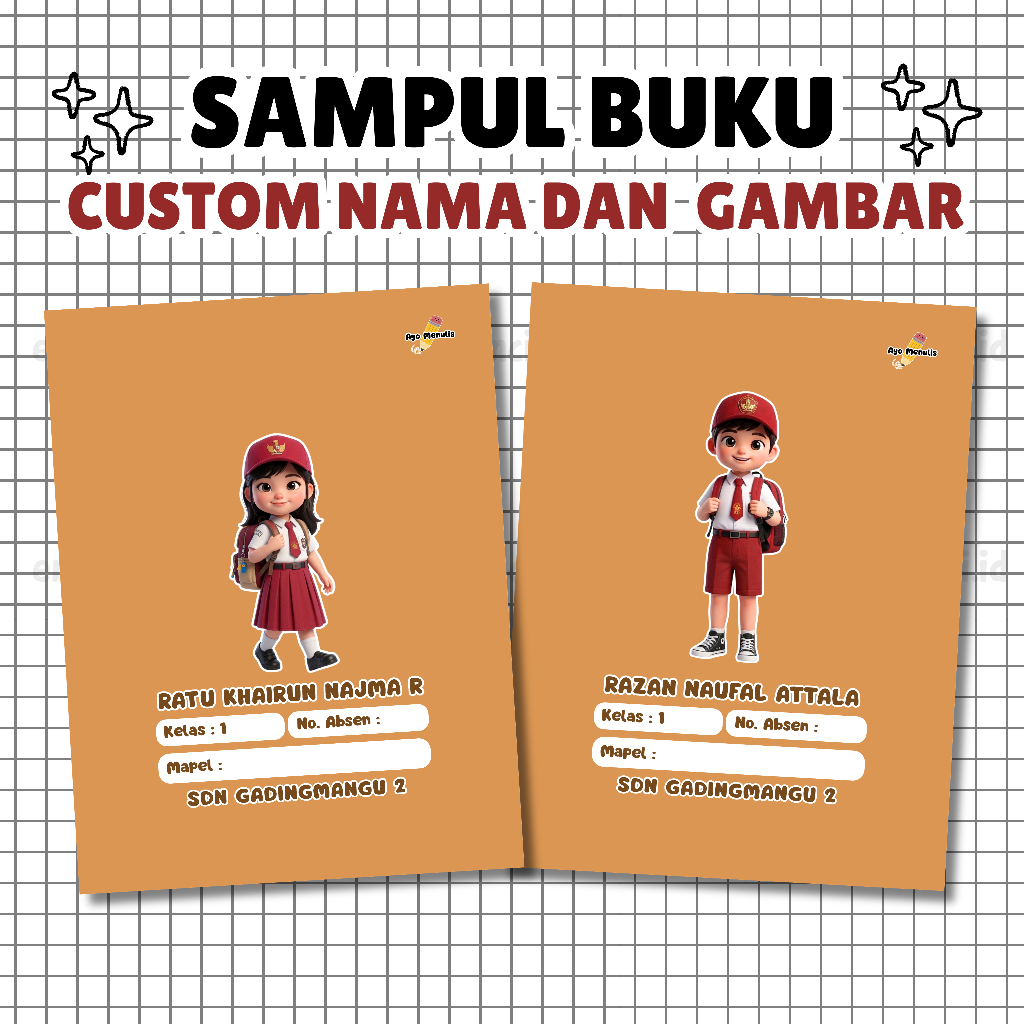 Sampul Buku Coklat Custom Nama - Sampul Coklat Anak SD