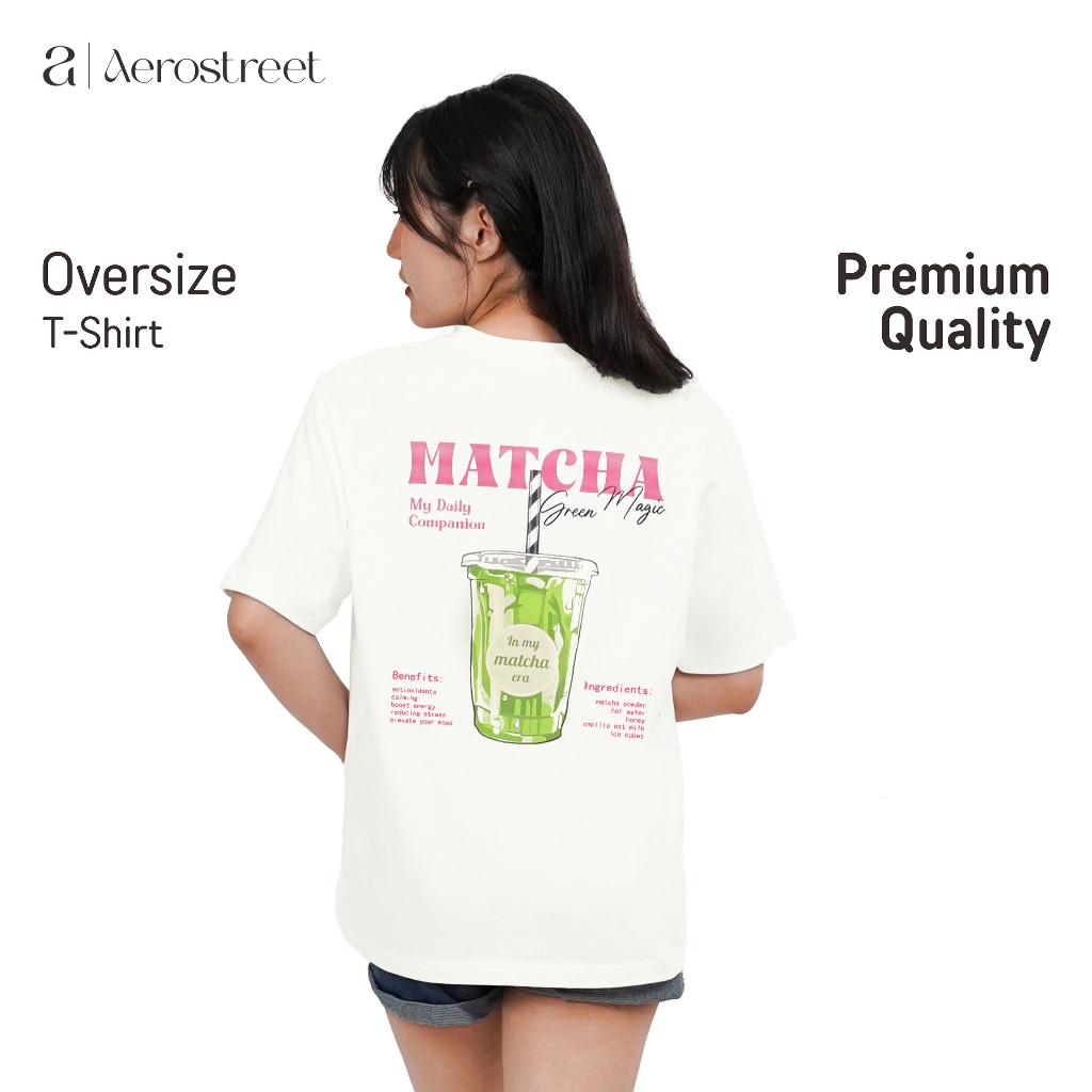 Aerostreet Matcha Kaos Wanita Oversize Off White T-shirt Cewek Women Casual Cotton Combed Adem Tidak