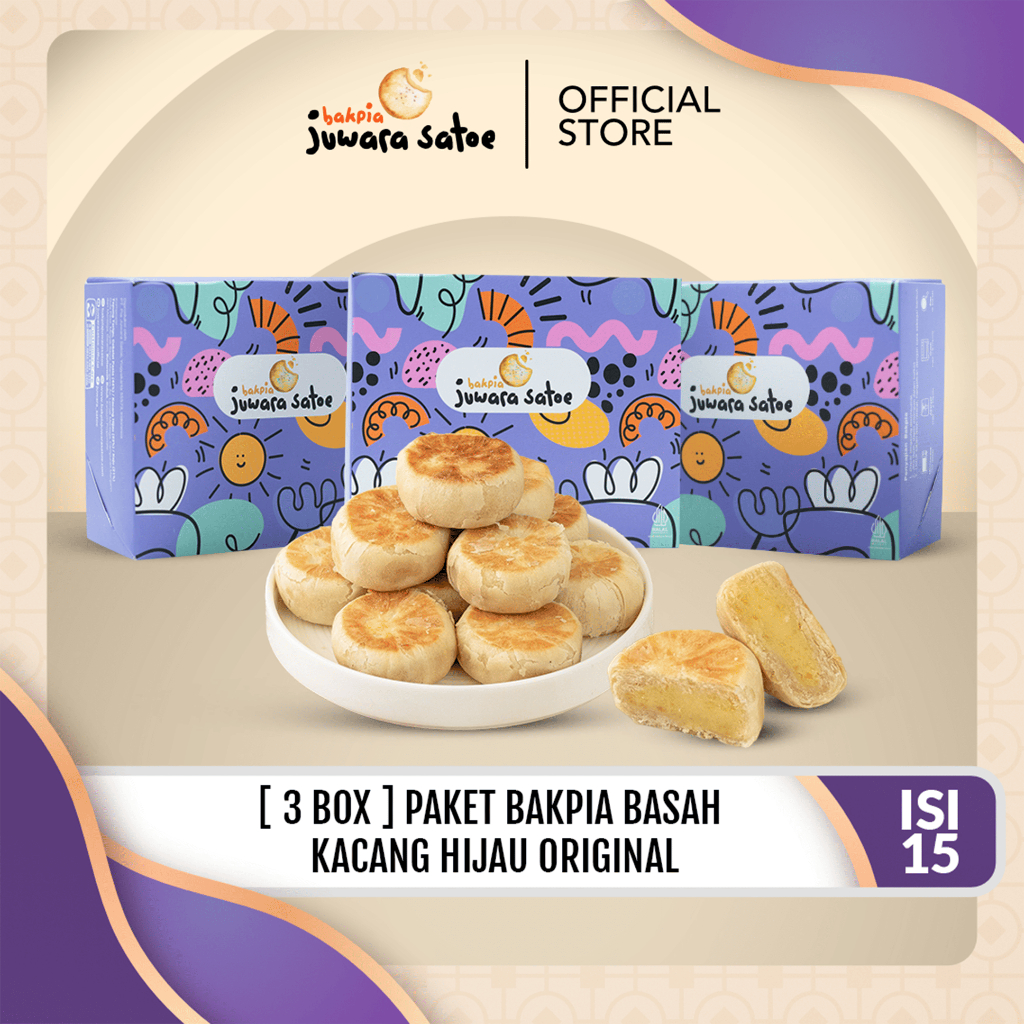JUWARA SATOE [ 3 Box ] Paket Bakpia Basah Kacang Hijau Original Isi 15 - Oleh Oleh Khas Jogja