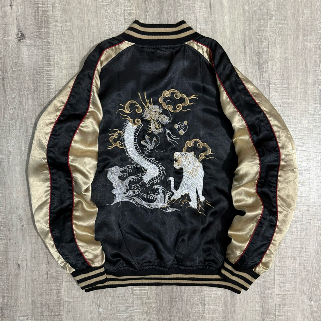 Traditional japanese sukajan dragon tiger varsity jacket