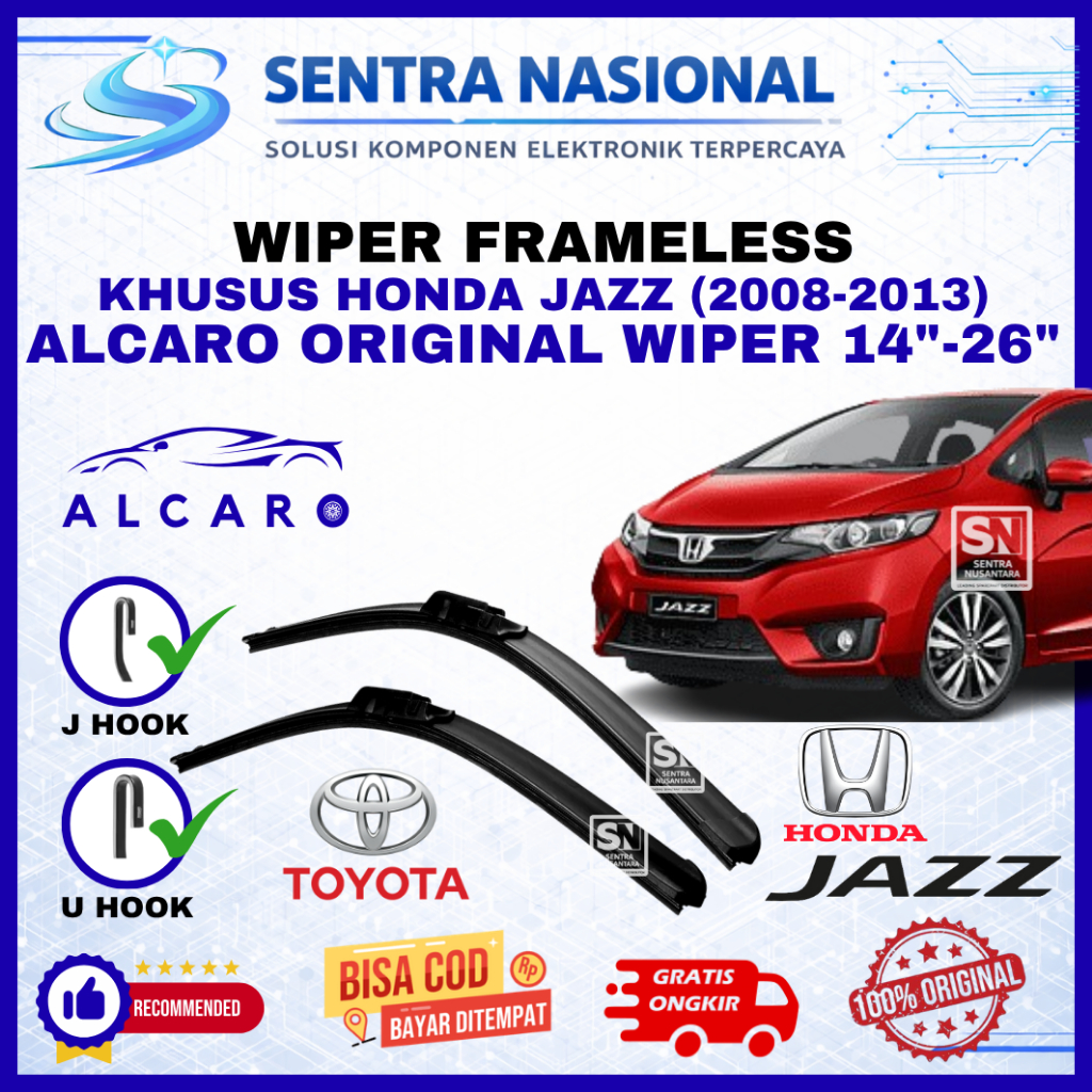 Wiper Mobil Honda Jazz (2008-2013) ALCARO ORIGINAL | Wiper Kaca Mobil Honda Jazz Model Frameless Pre