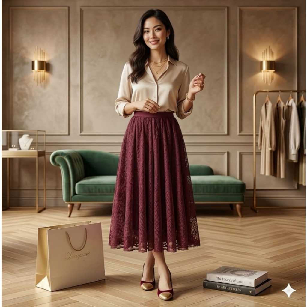 Rok Brukat Pesta Wanita Panjang Maxi Korean Style Brokat Norveena rok brokat mayung dewasa