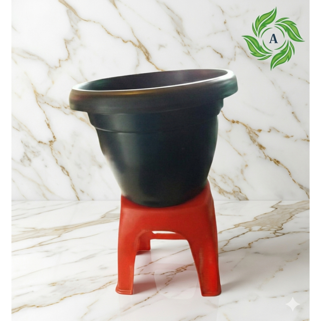 Pot Tanaman Bulat Besar Diameter 30 CM - Pot Simba Teratai 30 Hitam