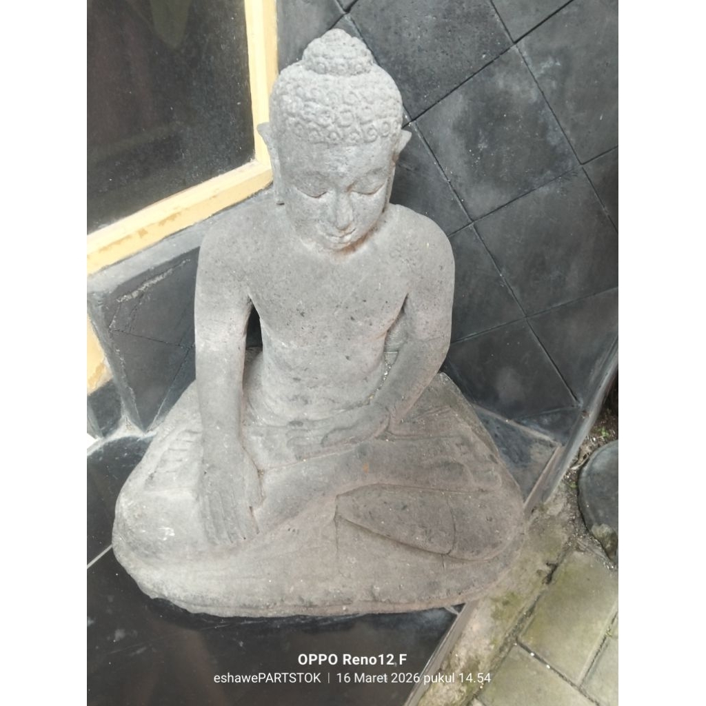 patung batu budha tggu 60cm