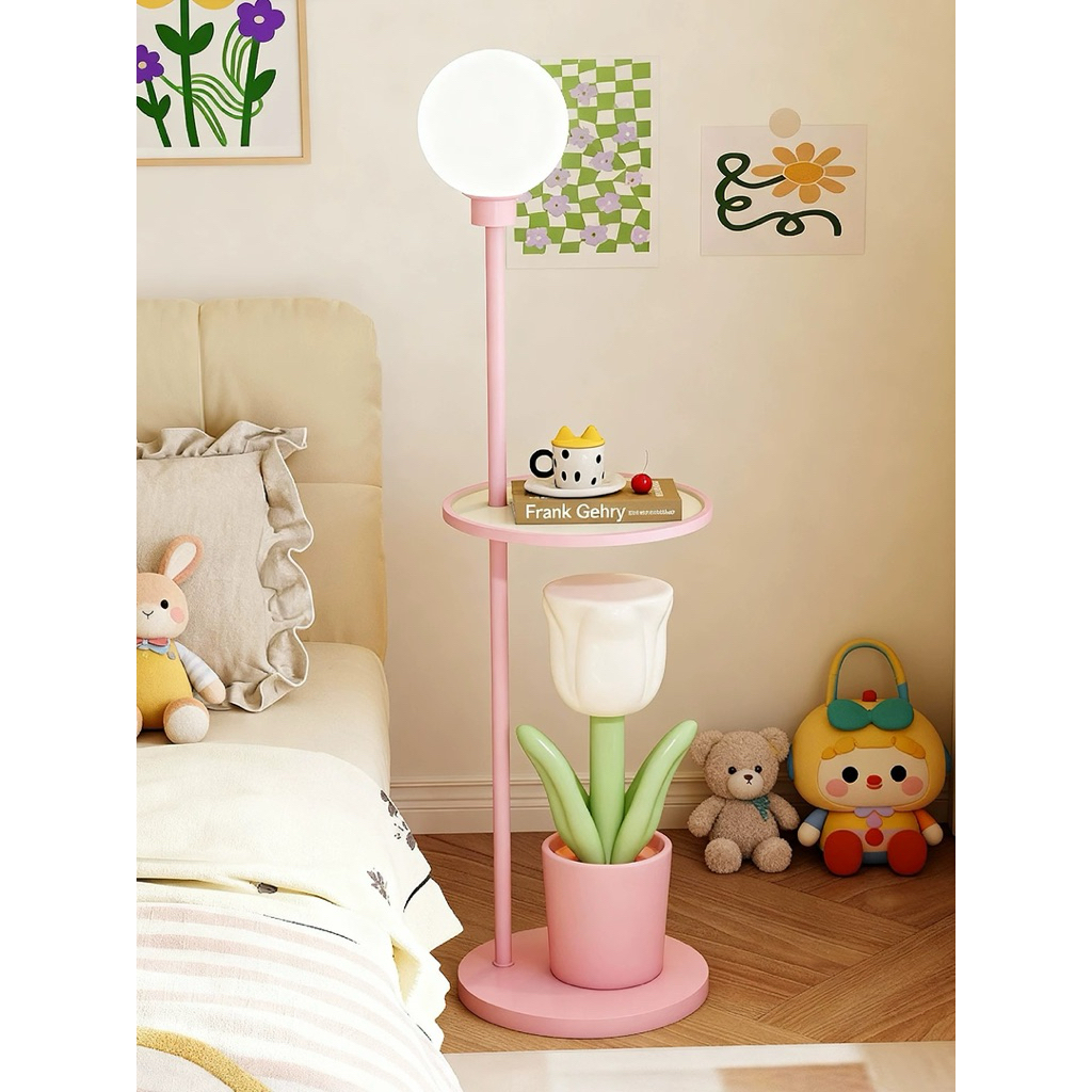 Pink Cute Table Corner With Lamp // Meja Sudut Ruangan Bentuk Bunga Tulip