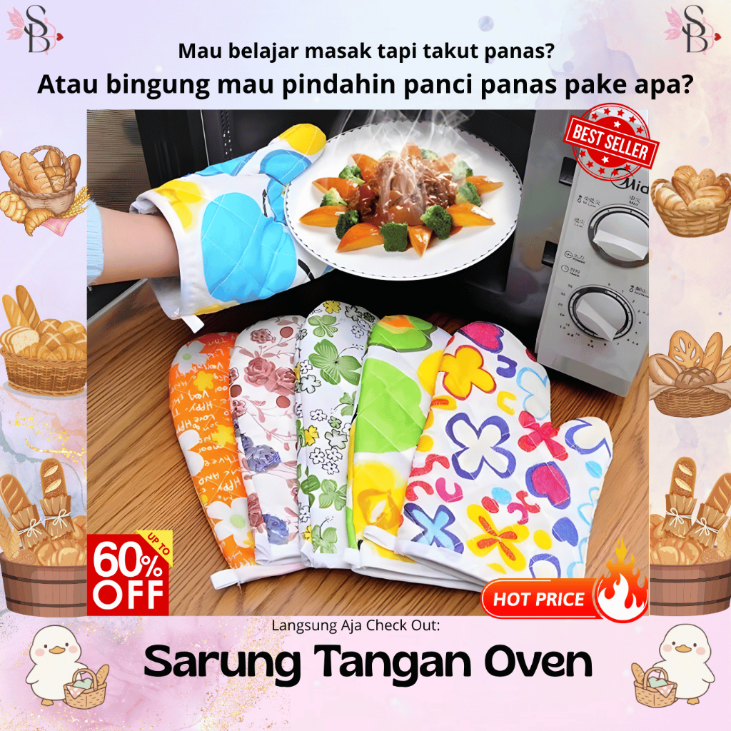 Sarung Tangan Oven Anti Panas + Cempal / Sarung Tangan Oven Tebal/Sarung Tangan Anti Panas Tebal/Sar