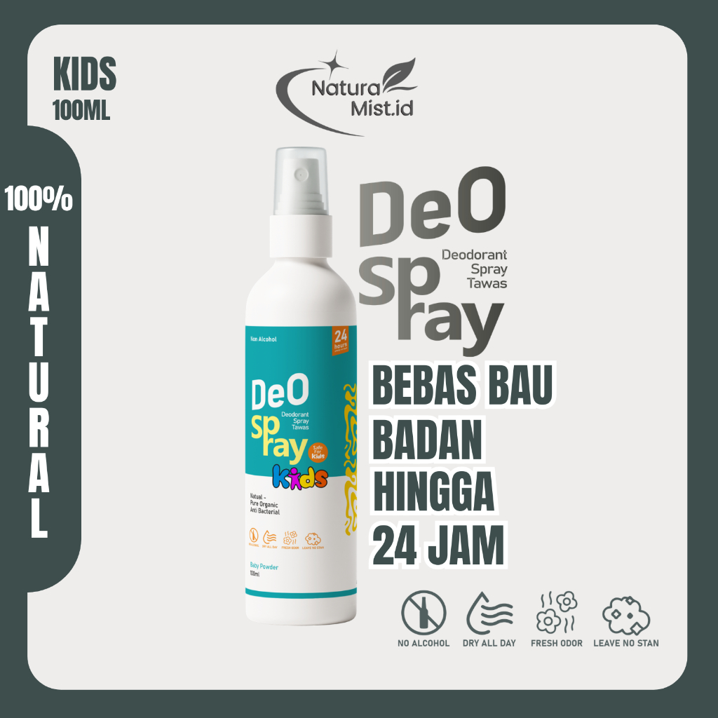 Deodoran Anak Natural, Deodorant Spray 100ml, Deodorant Tawas Spray Non Alkohol