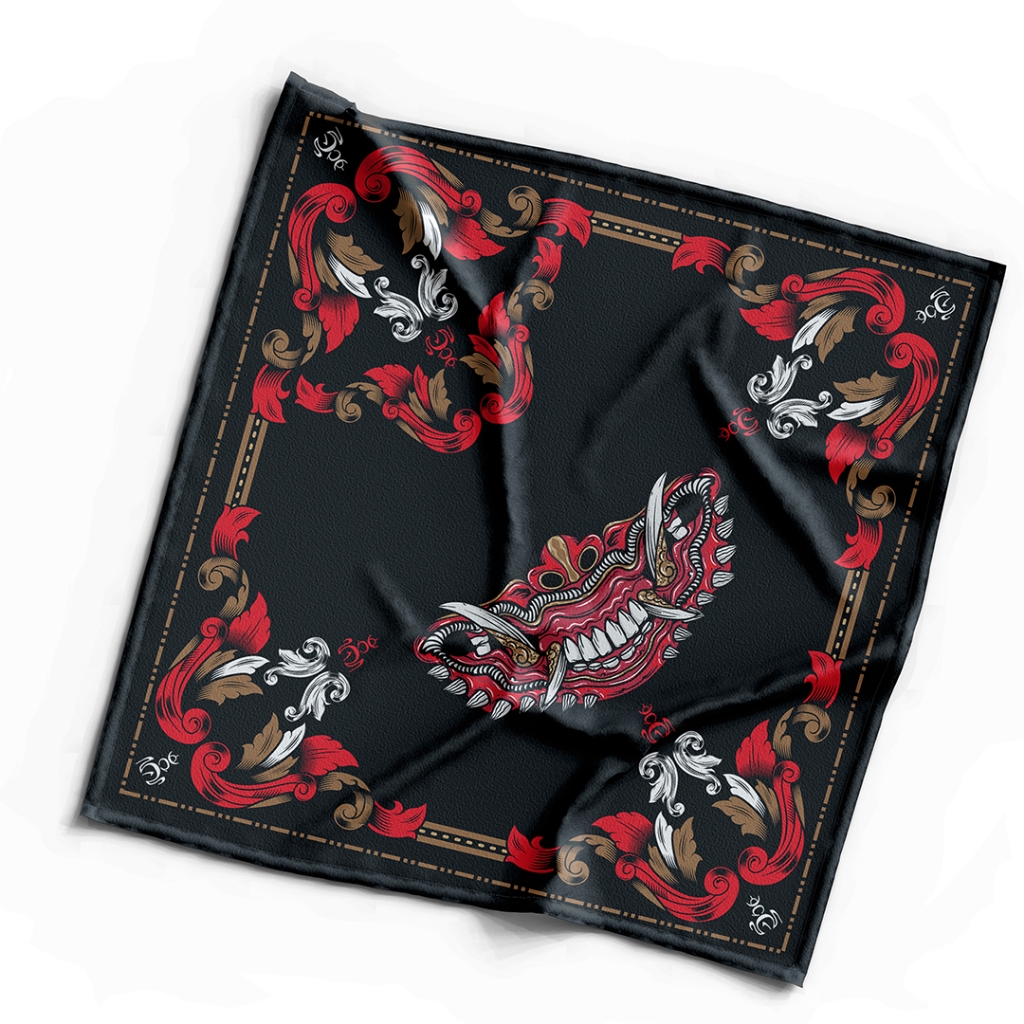 Bandana Motif Barong Merah/Slayer Sapu Tangan/Slayer Bandana Multifungsi/Bandana Slayer Custom REY P