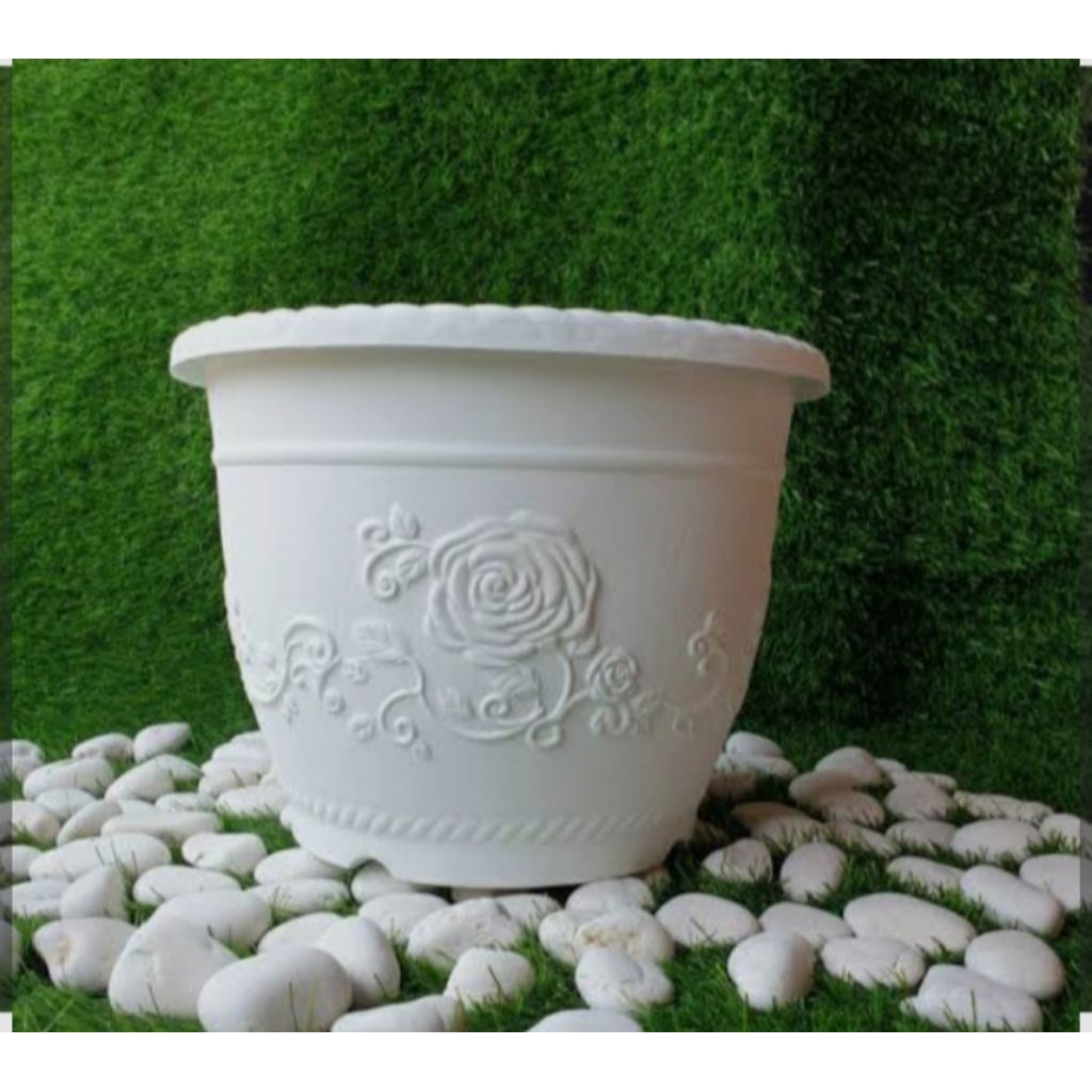 Pot Bunga Merk Shallom Ukuran 30,35 Bahan Tebal - Pot Bunga Warna Putih Shallom Bahan Teba, Elegan,K