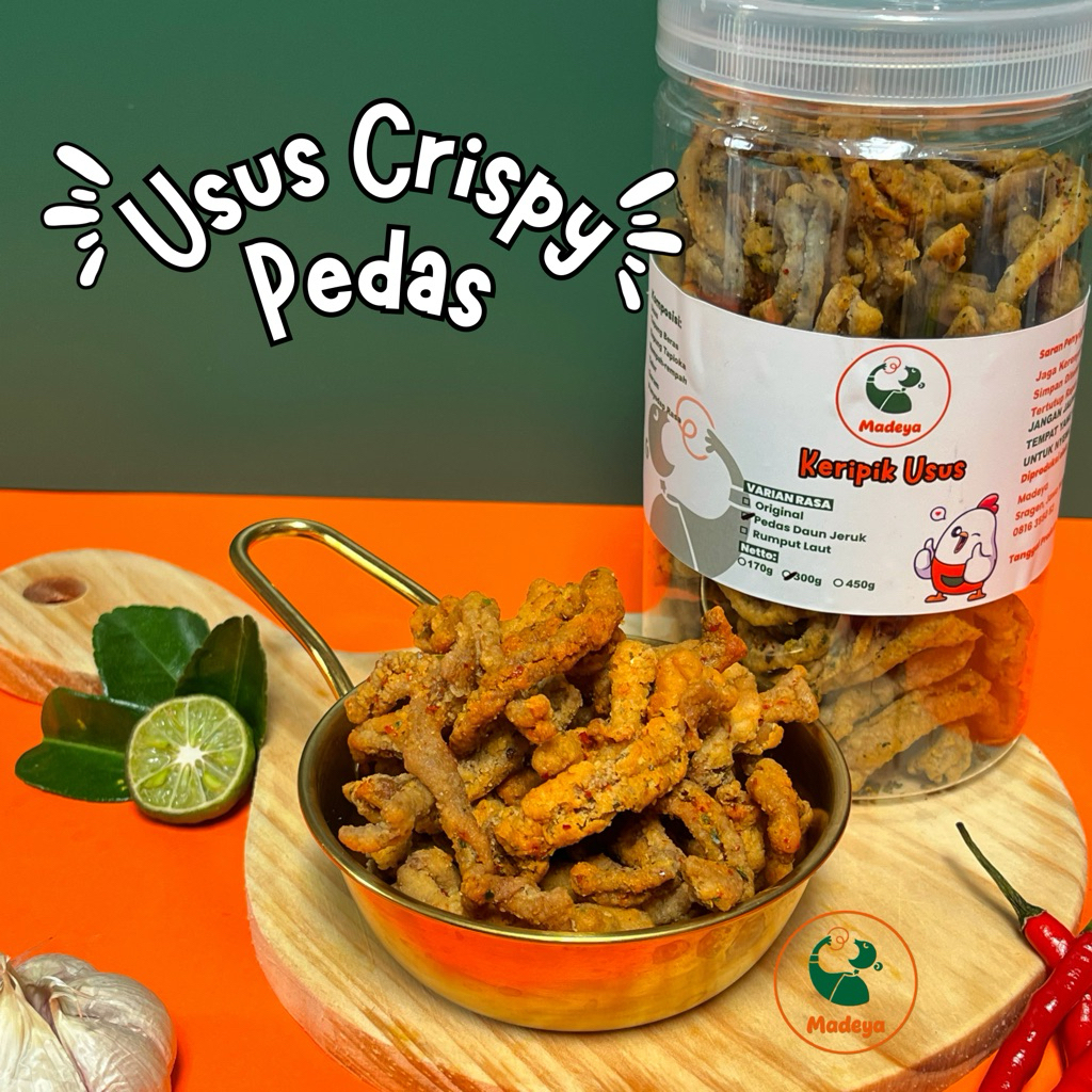 Keripik Usus Crispy Pedas Daun Jeruk berat 300gr Kemasan Toples
