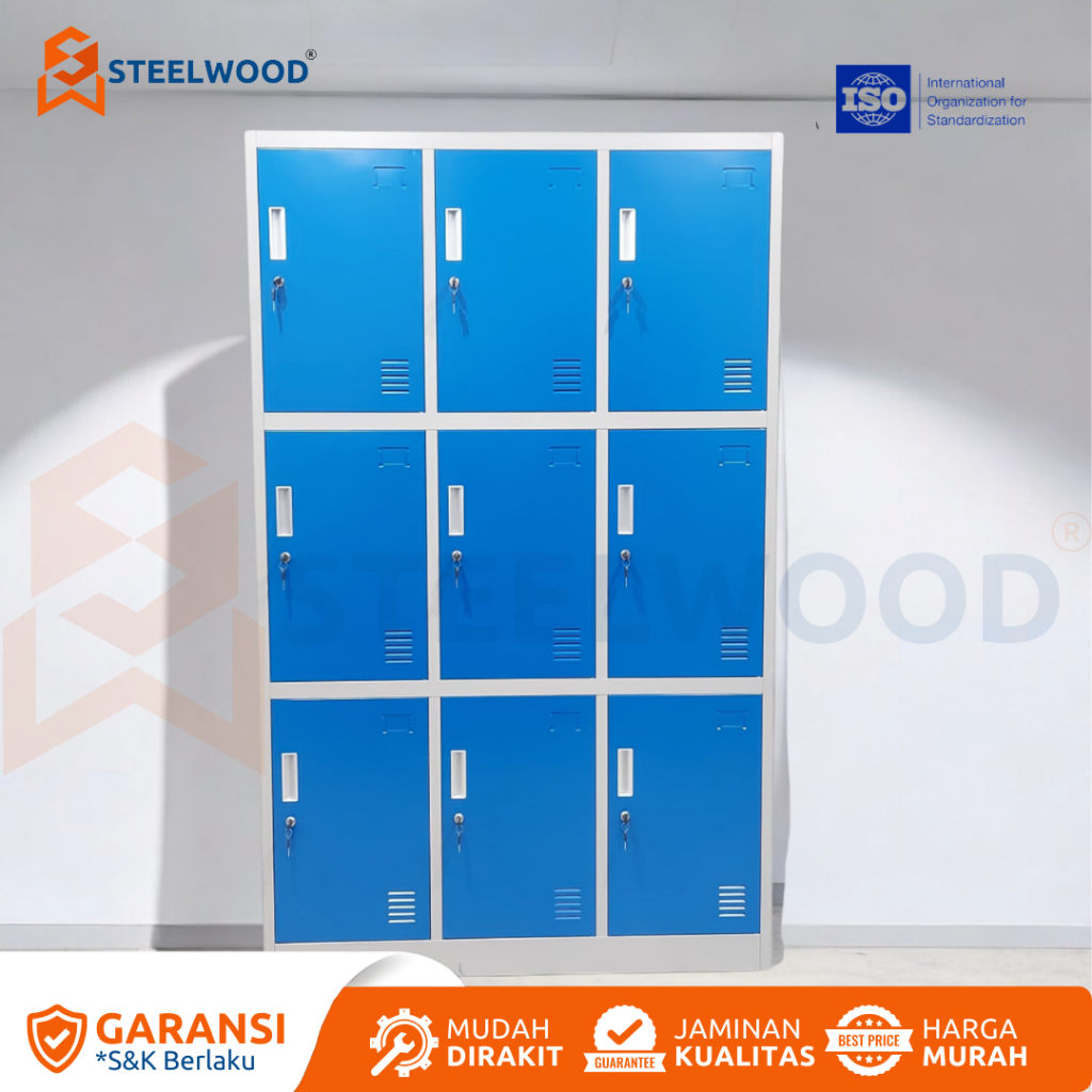 STEELWOOD || Loker Besi 9 Pintu / Loker Penyimpanan / Loker Big Size / Loker Helm Full Face / Loker 