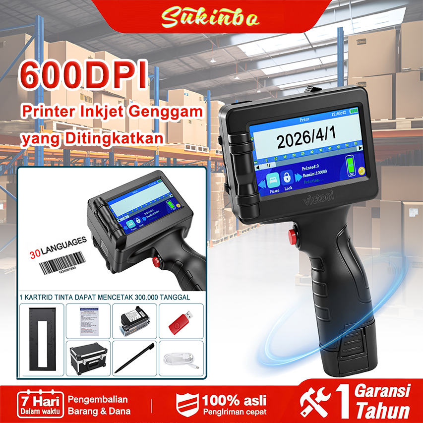 VICTOOL Printer Tangan 4.3 Inch 12.7mm Cetak QR Code, Barcode, Kadaluarsa, Logo – Mesin Coding Porta
