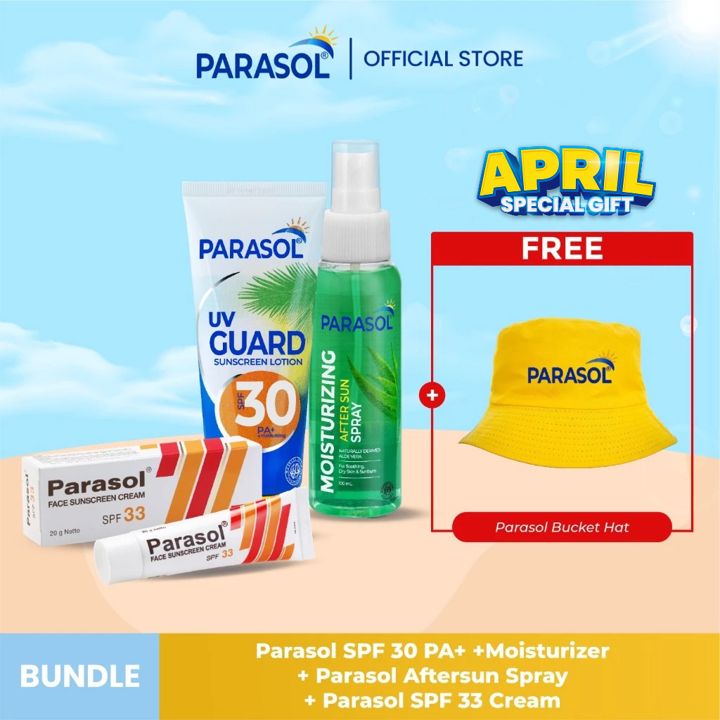 Paket Parasol Lotion SPF30 100gr + Parasol Cream Sunscreen SPF33 20gr + Parasol AfterSun Spray 100ML