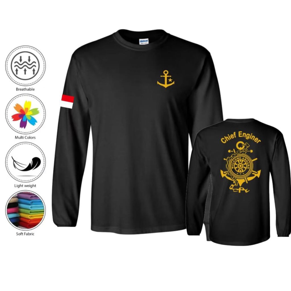 KAOS LENGAN PANJANG CHIEF ENGINEER MOTIF JANGKAR KAPAL KUNING