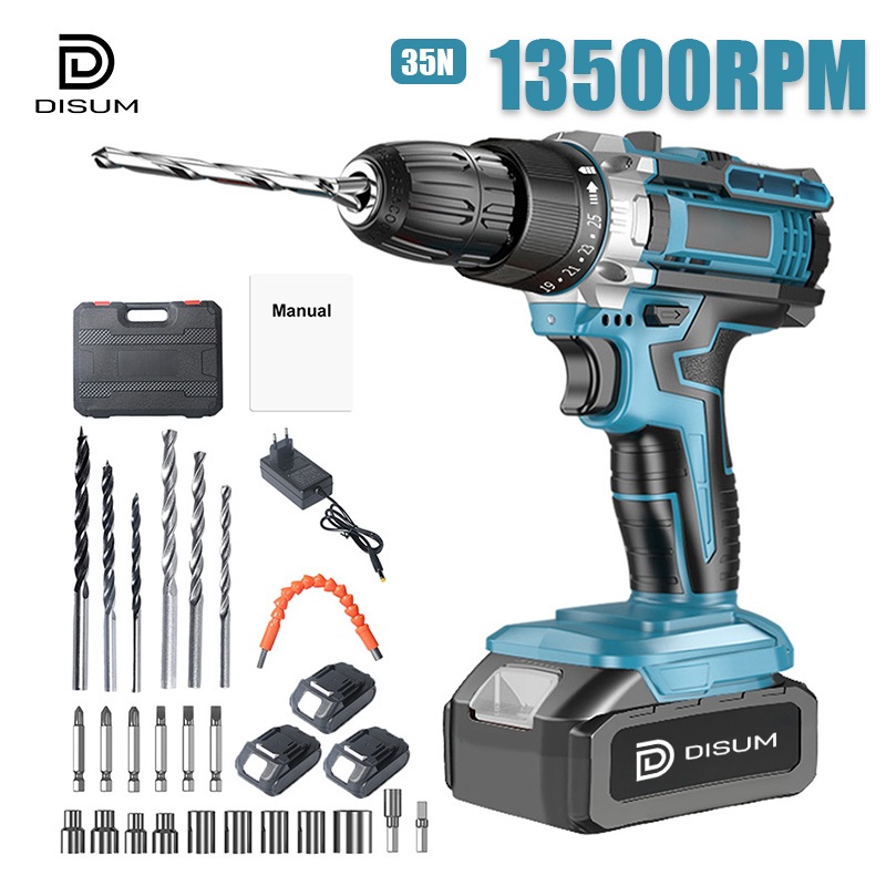 DISUM Mesin Bor Listrik Set 35N 13500RPM Alat Mesin Bor Baterai Makita Tanpa Kabel Cocok Untuk Bor T