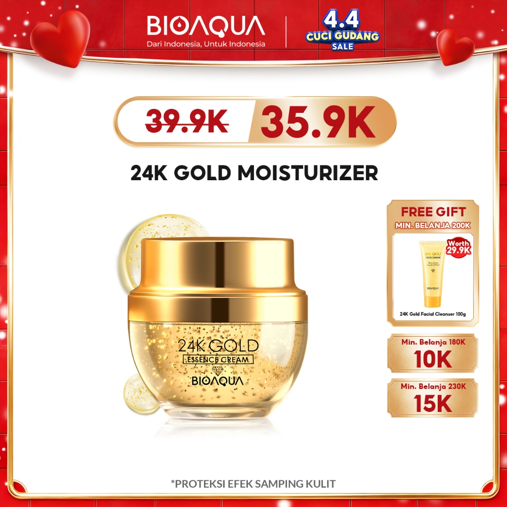 BIOAQUA 24K Gold Anti-aging Skin Care Gentle Cleanser Cuci Muka /  Essence Cream Wajah / Hydrating T