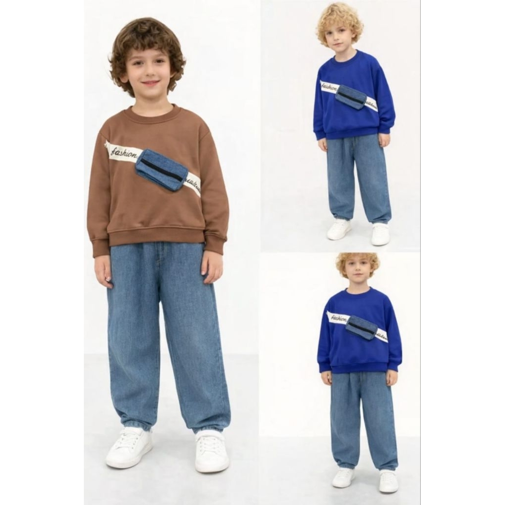 YK-113 Set Jeans Kombinasi Anak Laki-Laki Size 3-8Tahun Import Premium