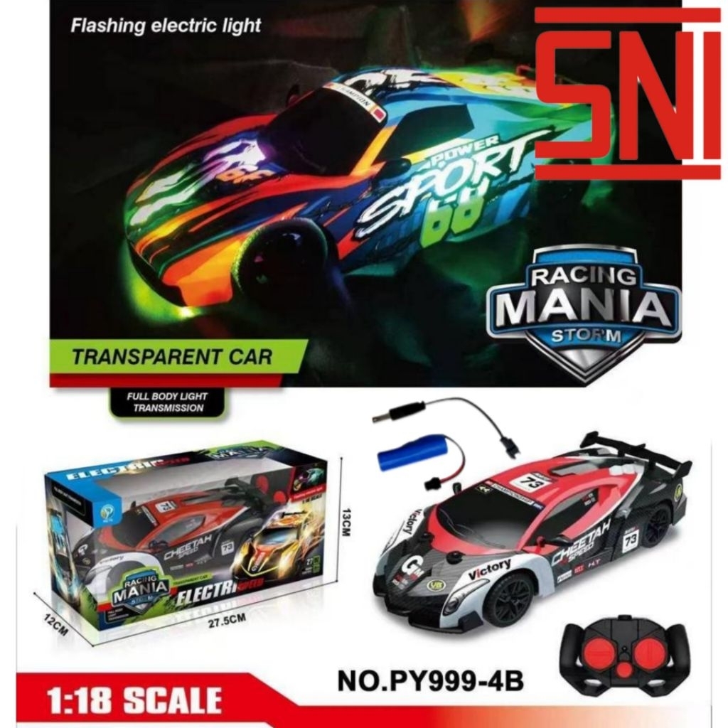 Mainan Mobil Remot Sedan Balap Transparan Skala 1/18 Mainan Anak Baterai Isi Ulang Kontrol RC Sedan 