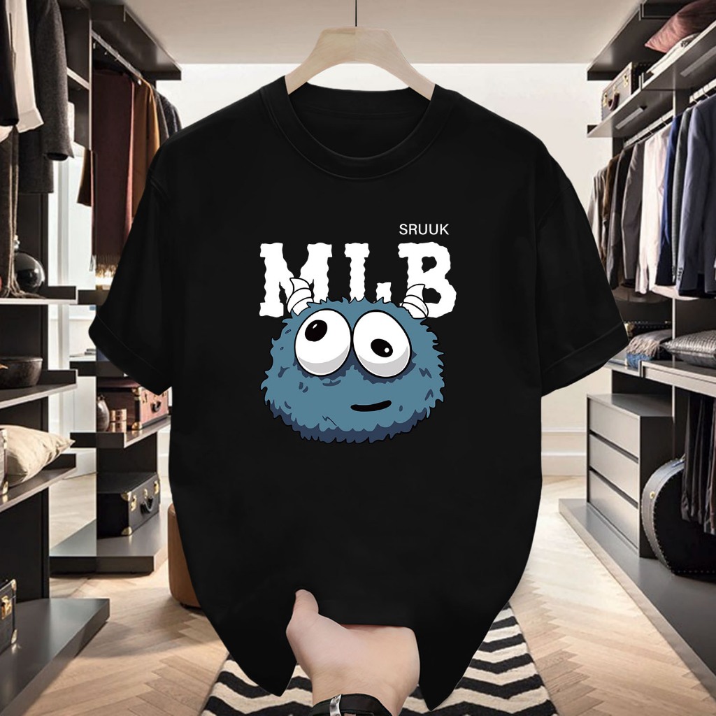 Heavyweight Oversized T-Shirt Kaos Pria Wanita Pola kartun