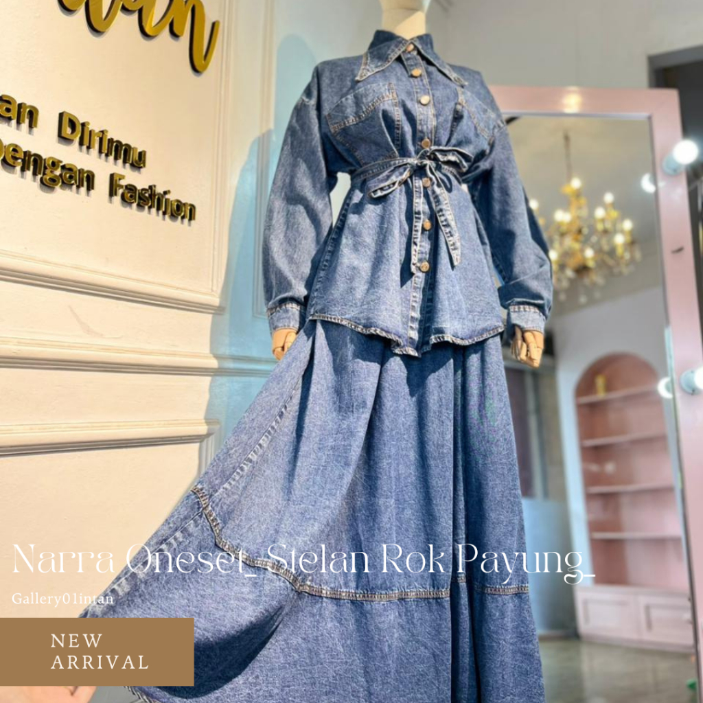 Stelan Jeans Bawahan Rok Wanita_ Narra SetRok Payung_ Bahan Soft Jeans_ I.AM Outfit