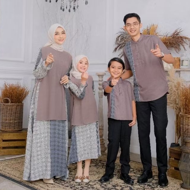 Cuci Gudang Sarimbit Keluarga Murah 50R-an - Savana Grey Set Ayah Ibu Anak Gamis & Koko Lebaran Coup