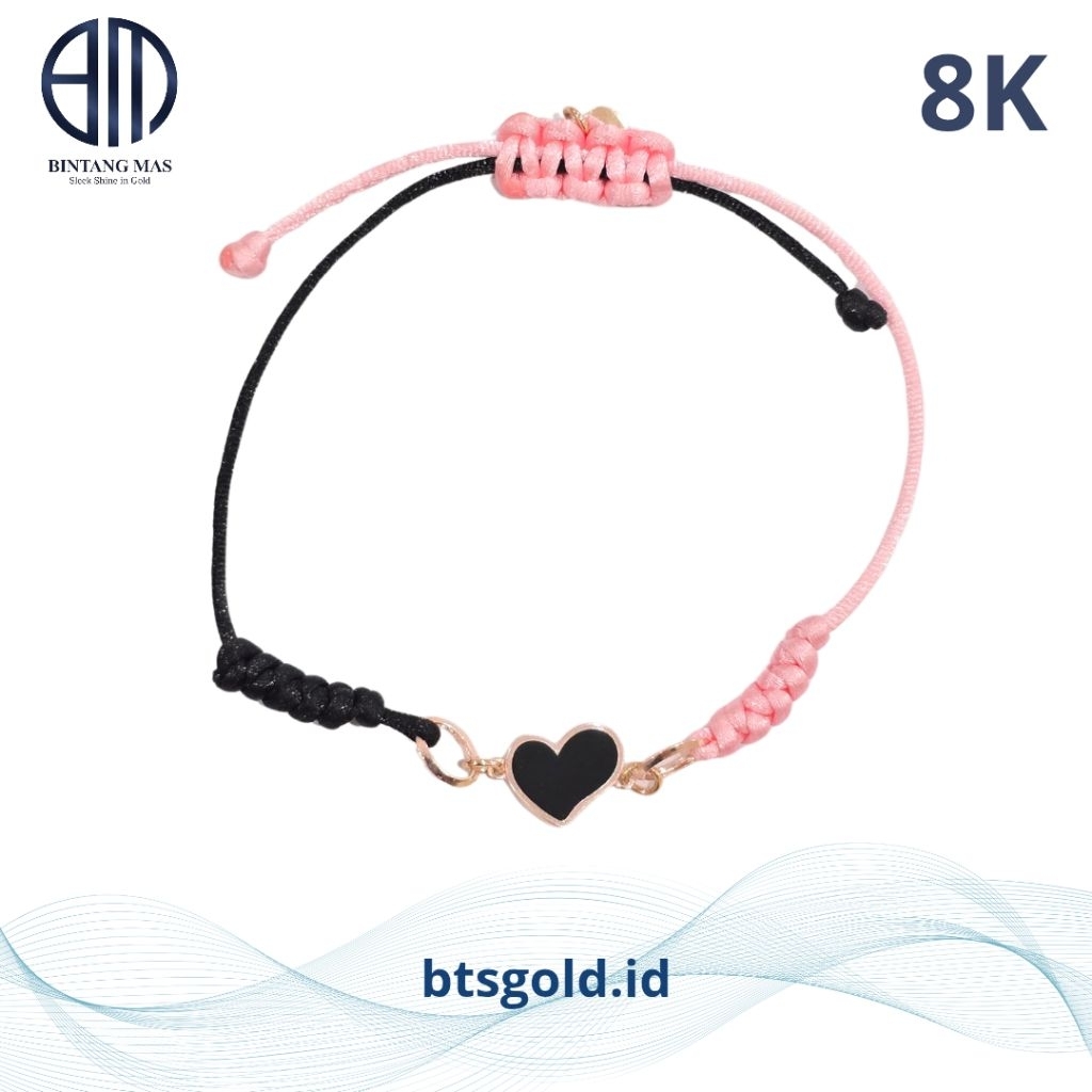 Gelang Emas Charm love Hitam Tali | 8K