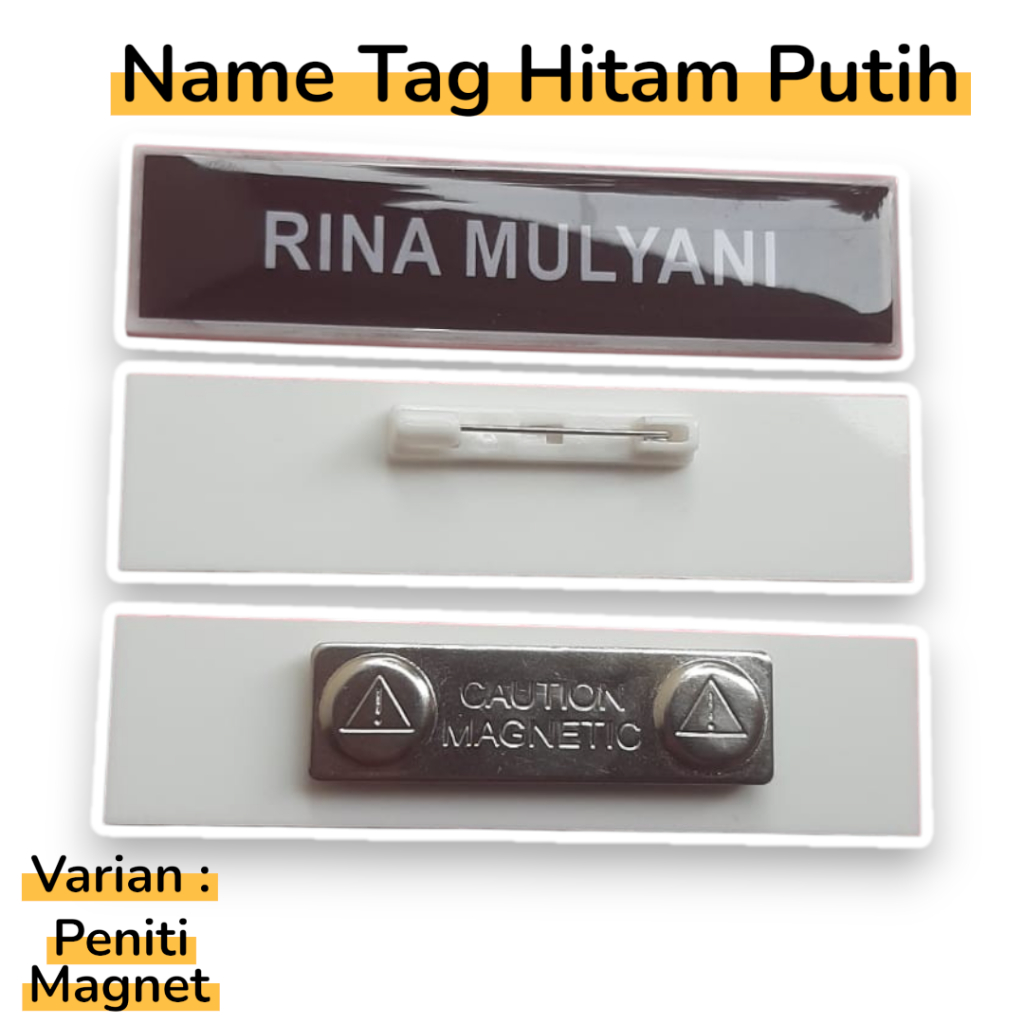 Custom Name Tag Akrilik Guru Asn Kantor Hitam Putih Magnet Peniti Minimalis Moderen